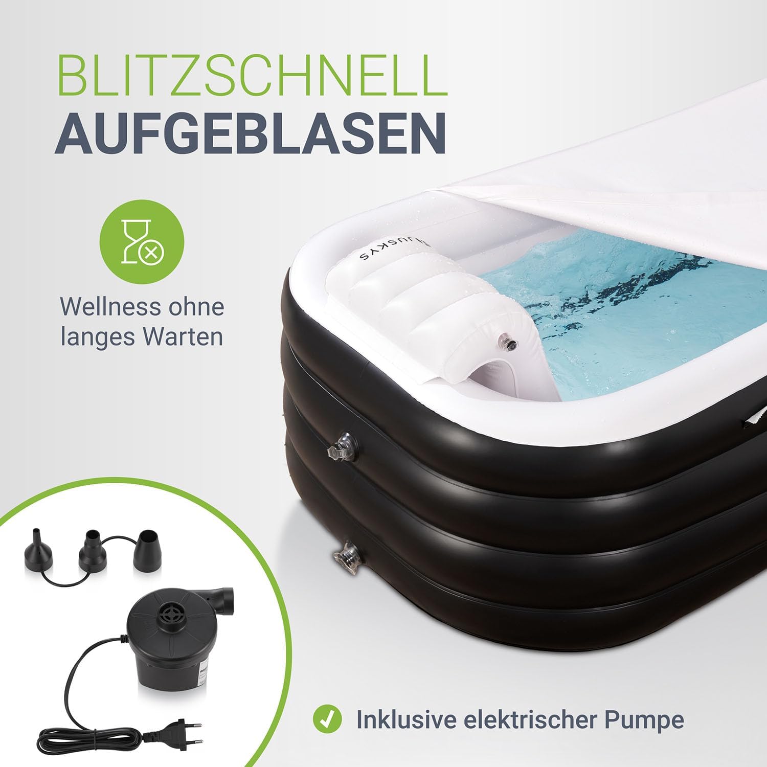 🧊 Whirlpools für Balkon & Terrasse – Juskys aufblasbare Badewanne L – Outdoor-Badewanne für Erwachsene, faltbar, mobiler Eisbehälter mit Rückenlehne für Balkon, Eisbad mit Abdeckung & Pumpe – Bild 3