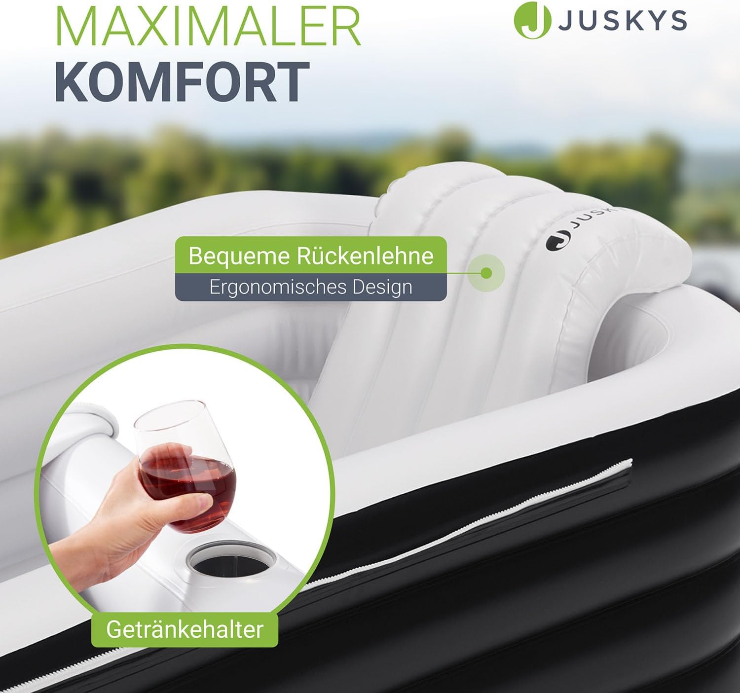 🧊 Whirlpools für Balkon & Terrasse – Juskys aufblasbare Badewanne L – Outdoor-Badewanne für Erwachsene, faltbar, mobiler Eisbehälter mit Rückenlehne für Balkon, Eisbad mit Abdeckung & Pumpe – Bild 5