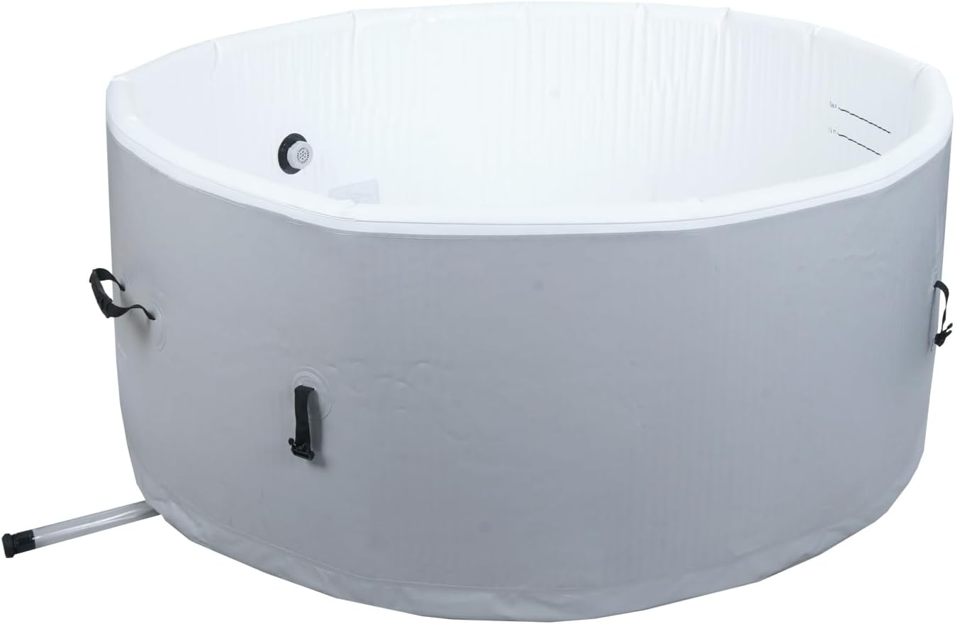 👨👩👧👦 Whirlpools für Familien & Gruppen – Mendler Whirlpool HWC-N97, 4 Personen, für drinnen und draußen, beheizbar, Pumpe, Dropstitch-Stoff, rund, Durchmesser 150 cm, Grau/Weiß – Bild 8