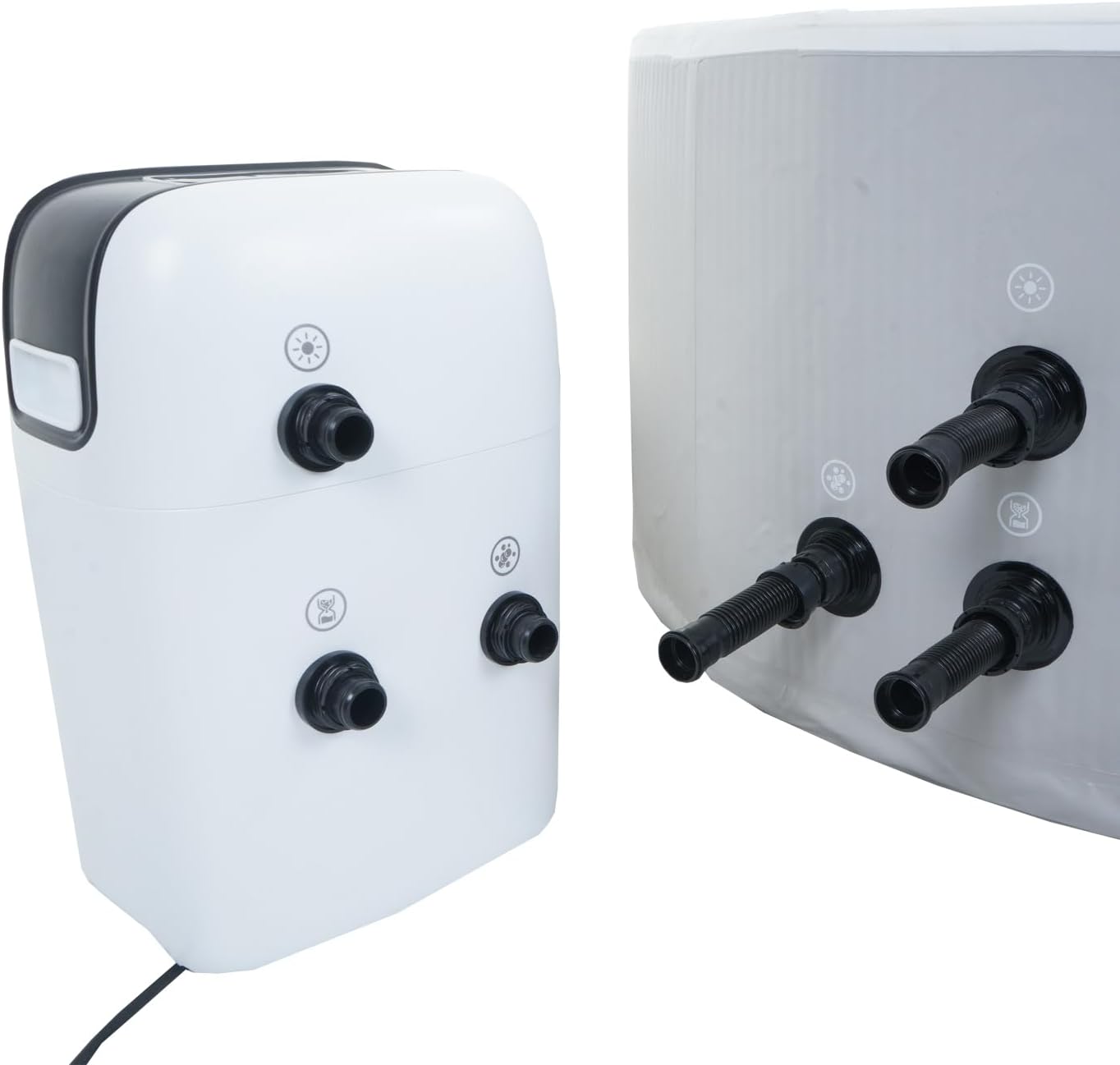 👨👩👧👦 Whirlpools für Familien & Gruppen – Mendler Whirlpool HWC-N97, 4 Personen, für drinnen und draußen, beheizbar, Pumpe, Dropstitch-Stoff, rund, Durchmesser 150 cm, Grau/Weiß – Bild 5