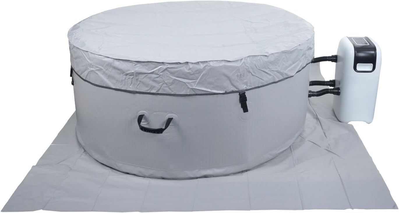 👨👩👧👦 Whirlpools für Familien & Gruppen – Mendler Whirlpool HWC-N97, 4 Personen, für drinnen und draußen, beheizbar, Pumpe, Dropstitch-Stoff, rund, Durchmesser 150 cm, Grau/Weiß – Bild 7