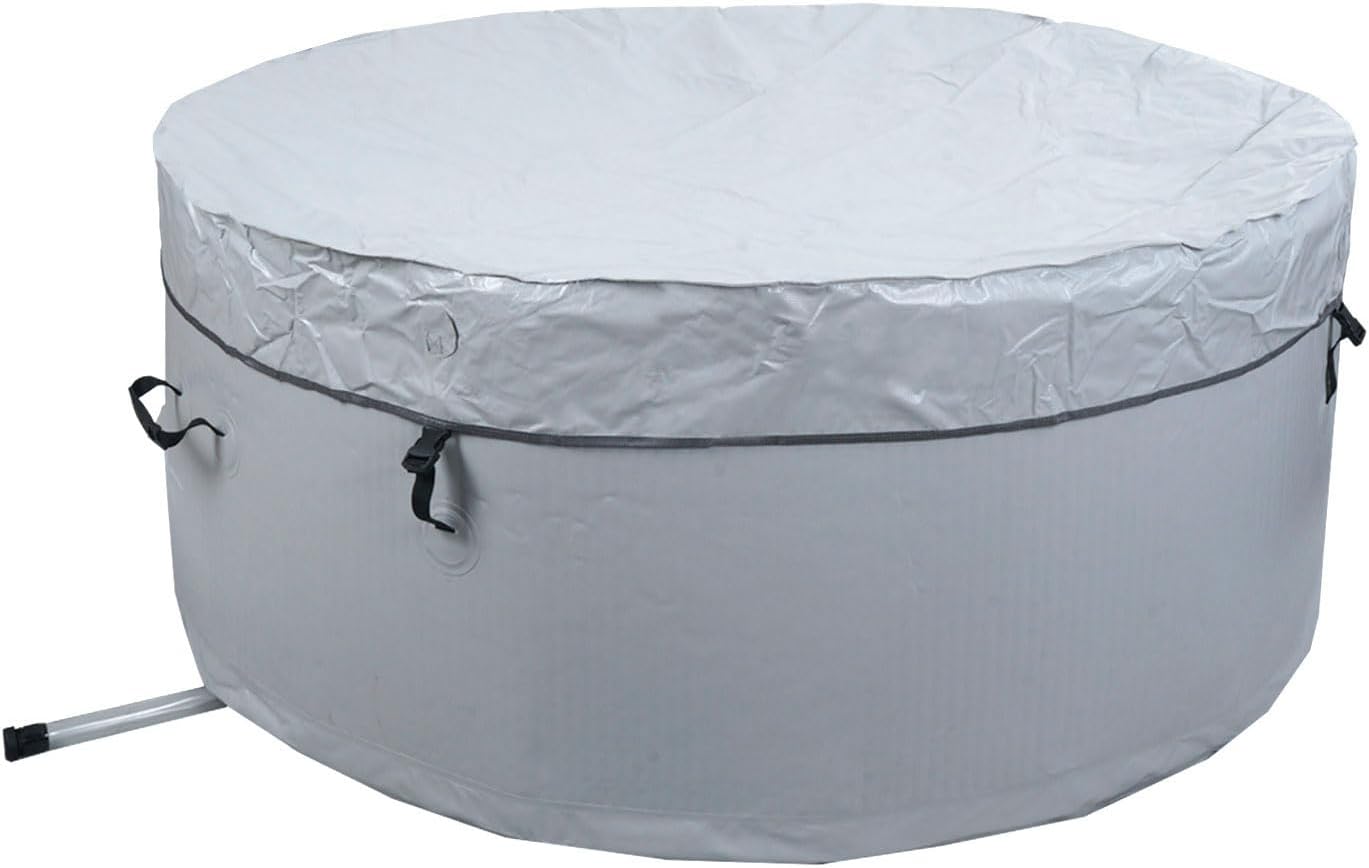 👨👩👧👦 Whirlpools für Familien & Gruppen – Mendler Whirlpool HWC-N97, 4 Personen, für drinnen und draußen, beheizbar, Pumpe, Dropstitch-Stoff, rund, Durchmesser 150 cm, Grau/Weiß – Bild 9