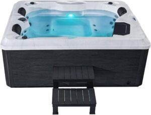 ⭐ Luxus Whirlpools  – Outdoor Whirlpool Hot Tub Berlin Farbe Weiß mit 51 Massagedüsen + WPC-Treppe + Heizung + Ozondesinfektion + LED-Beleuchtung für 2 - 3 Personen für Garten / Terrasse / Außenbereich