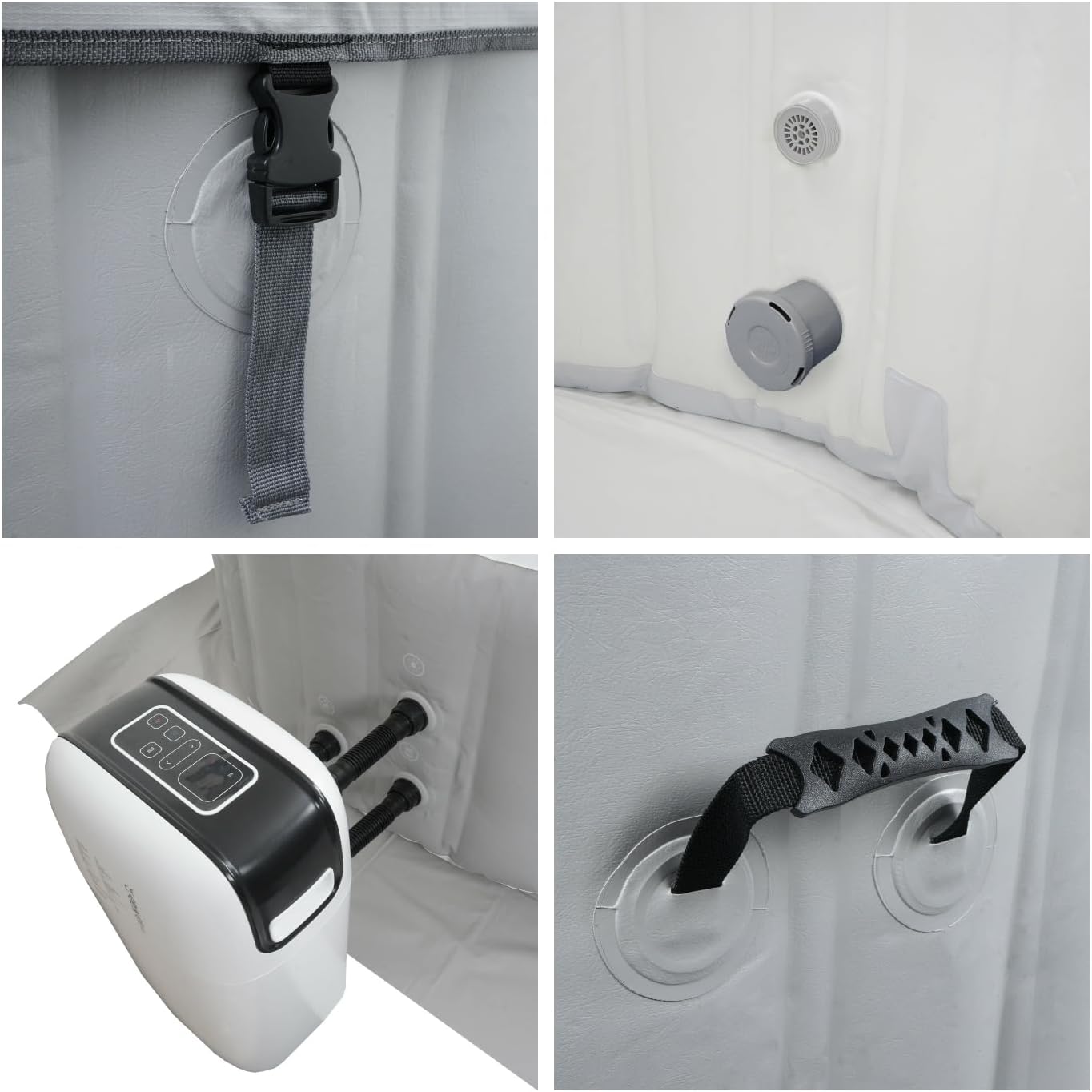 👨👩👧👦 Whirlpools für Familien & Gruppen – Mendler Whirlpool HWC-N97 4 Personen Indoor/Outdoor beheizbare aufblasbare Pumpe, PVC laminiert, rund, Durchmesser 180 cm, grau/weiß – Bild 4