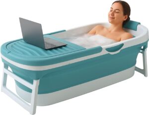 🧊 Whirlpools für Balkon & Terrasse – FlinQ faltbare Badewanne XXL für Erwachsene – 158 x 60 x 53 cm – faltbare mobile Badewanne – auch für Kinder geeignet – Blau