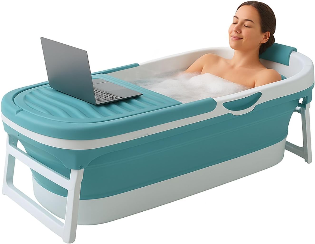 🧊 Whirlpools für Balkon & Terrasse – FlinQ faltbare Badewanne XXL für Erwachsene – 158 x 60 x 53 cm – faltbare mobile Badewanne – auch für Kinder geeignet – Blau