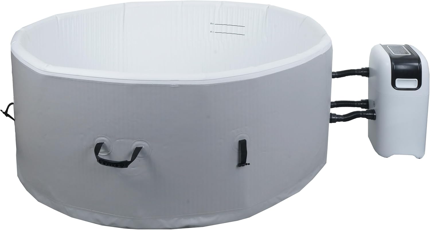 👨👩👧👦 Whirlpools für Familien & Gruppen – Mendler Whirlpool HWC-N97, 4 Personen, für drinnen und draußen, beheizbar, Pumpe, Dropstitch-Stoff, rund, Durchmesser 150 cm, Grau/Weiß – Bild 3