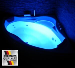 ⭐ Luxus Whirlpools  – Whirlpool-Badewanne Paris MADE IN GERMANY Mit 8 Massagedüsen + LED-Unterwasserbeleuchtung / Licht + Balboa + OHNE Whirlpool Eckbadewanne Armaturen Spa Runde Eckbadewanne Intra Preiswert