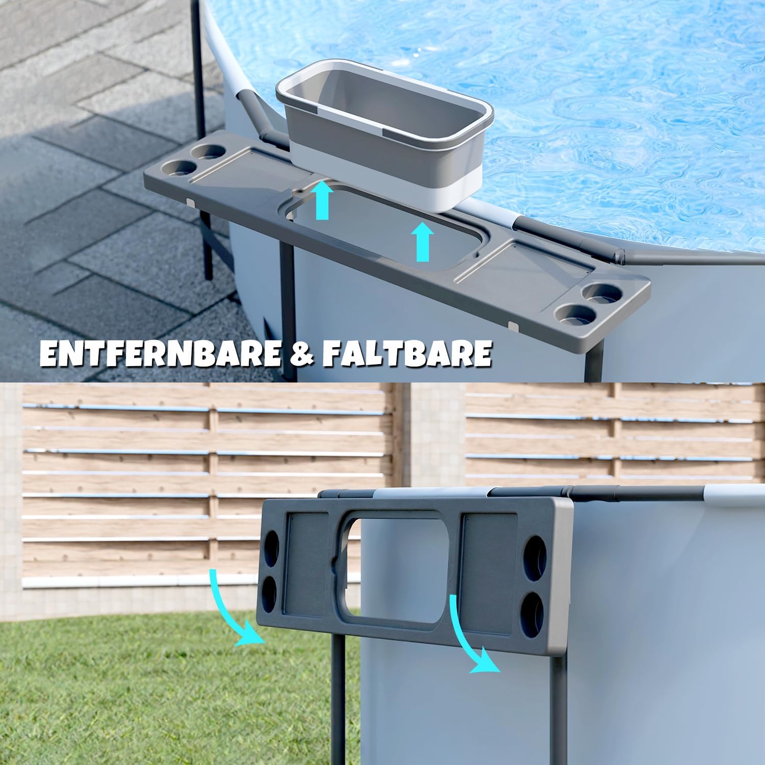 🧊 Whirlpools für Balkon & Terrasse – 3-in-1-Poolbar, Billardtisch mit Eiskübel, Getränkehalter, Ablageschale für oberirdische Pools, wetterfeste Swim-Up-Bar, stabile Tischplatte, Poolzubehör, Grau – Bild 5
