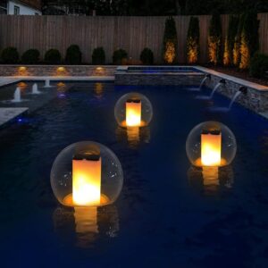 🎯 Whirlpool Gadgets – VISOFO Solar-Poollichter zum Schwimmen für Schwimmbäder | Wasserdichte Außendekorationen solarbetriebene Flammen-LED-Lampe Bodenteich flackernde Dekoration für Partys über dem Boden IP68 (1 Stück)