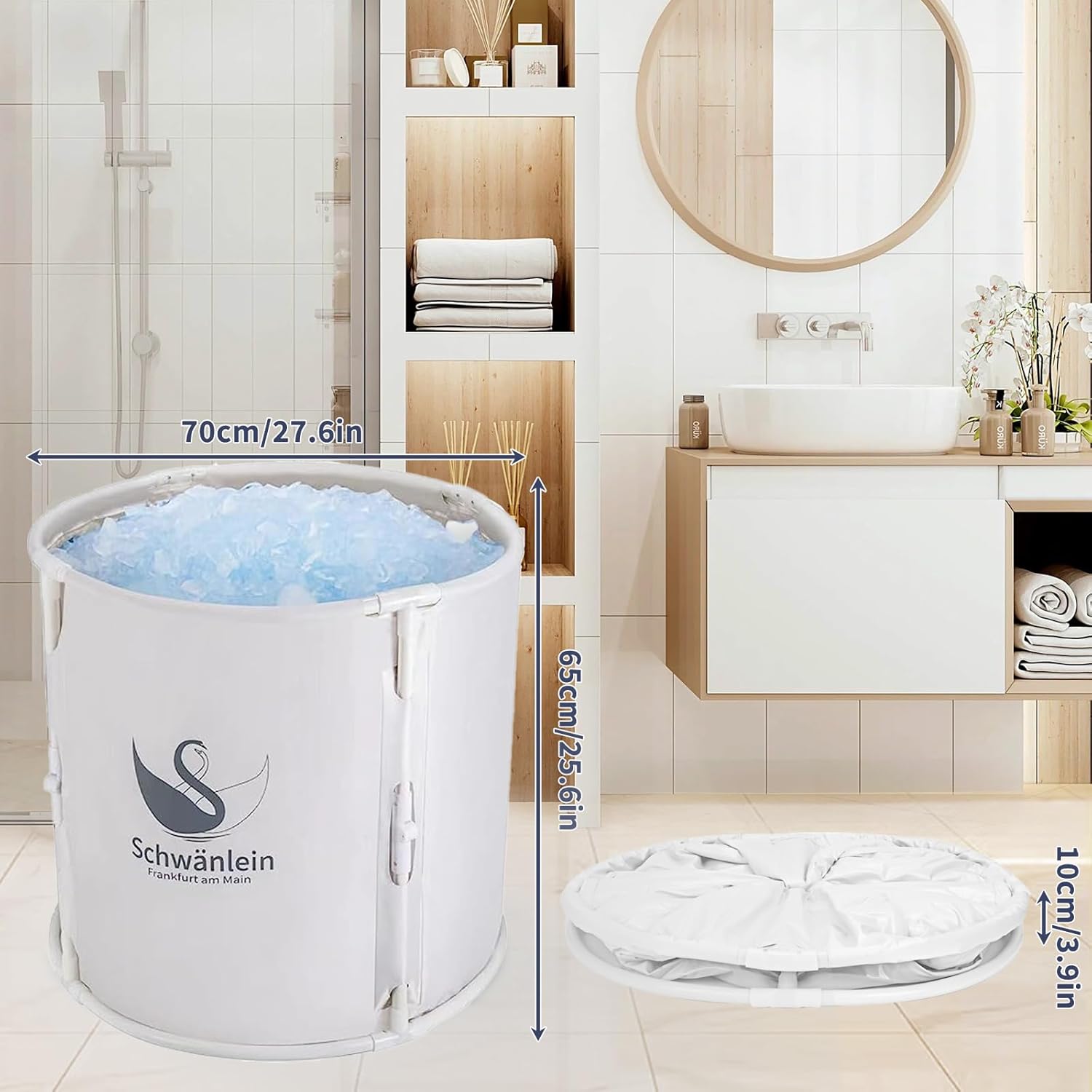 🧊 Whirlpools für Balkon & Terrasse – Faltbares Eisbad, 70 x 65 cm, tragbar für Kryotherapie und Sport-Kalttune, isolierter Eisbehälter für den Innen- und Außenbereich (weiß) – Bild 2