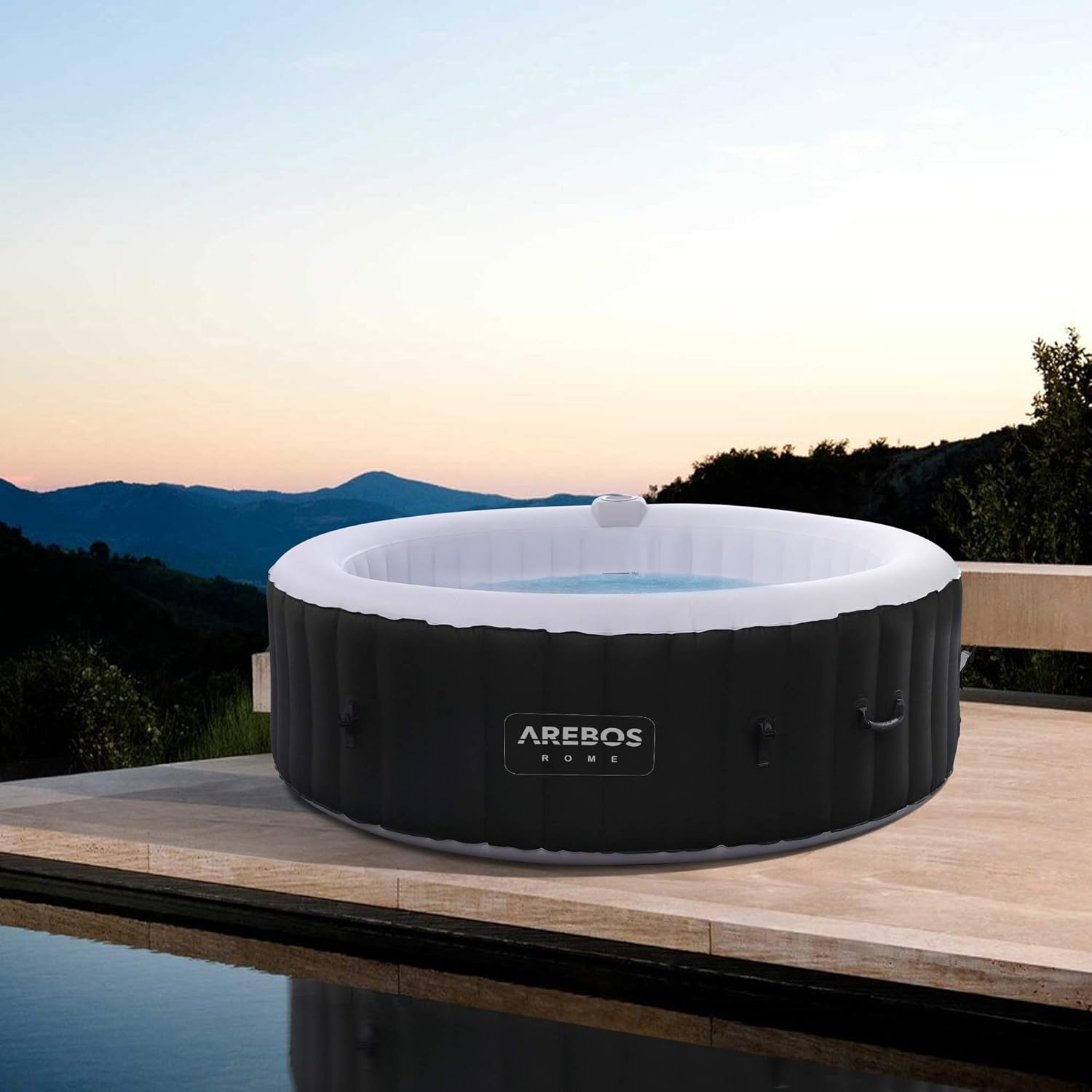 🧊 Whirlpools für Balkon & Terrasse – Arebos aufblasbarer 6-Personen-Whirlpool für drinnen und draußen, 1000 Düsen, rund, 1000 Liter, Spa-Pool für Massage, Heizung, Wellness