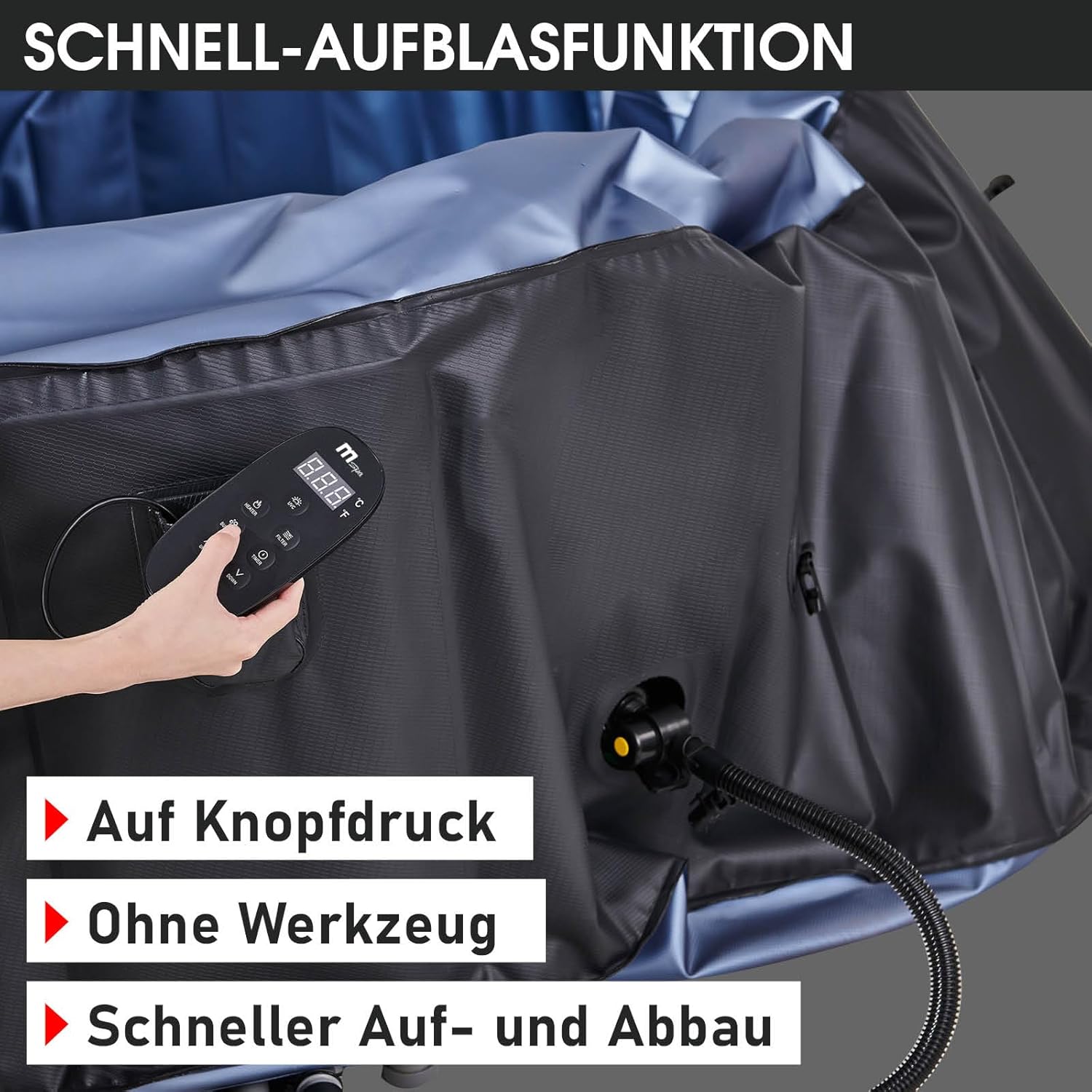 👨👩👧👦 Whirlpools für Familien & Gruppen – BRAST® MSpa Bergen aufblasbarer Whirlpool für 4-8 Personen, viele Größen, Durchmesser 180-224 cm, Indoor-Außenpool, ganzjährige Nutzung, bis zu 144 Massagedüsen, energiesparend inklusive Energiespar-Timer, – Bild 8