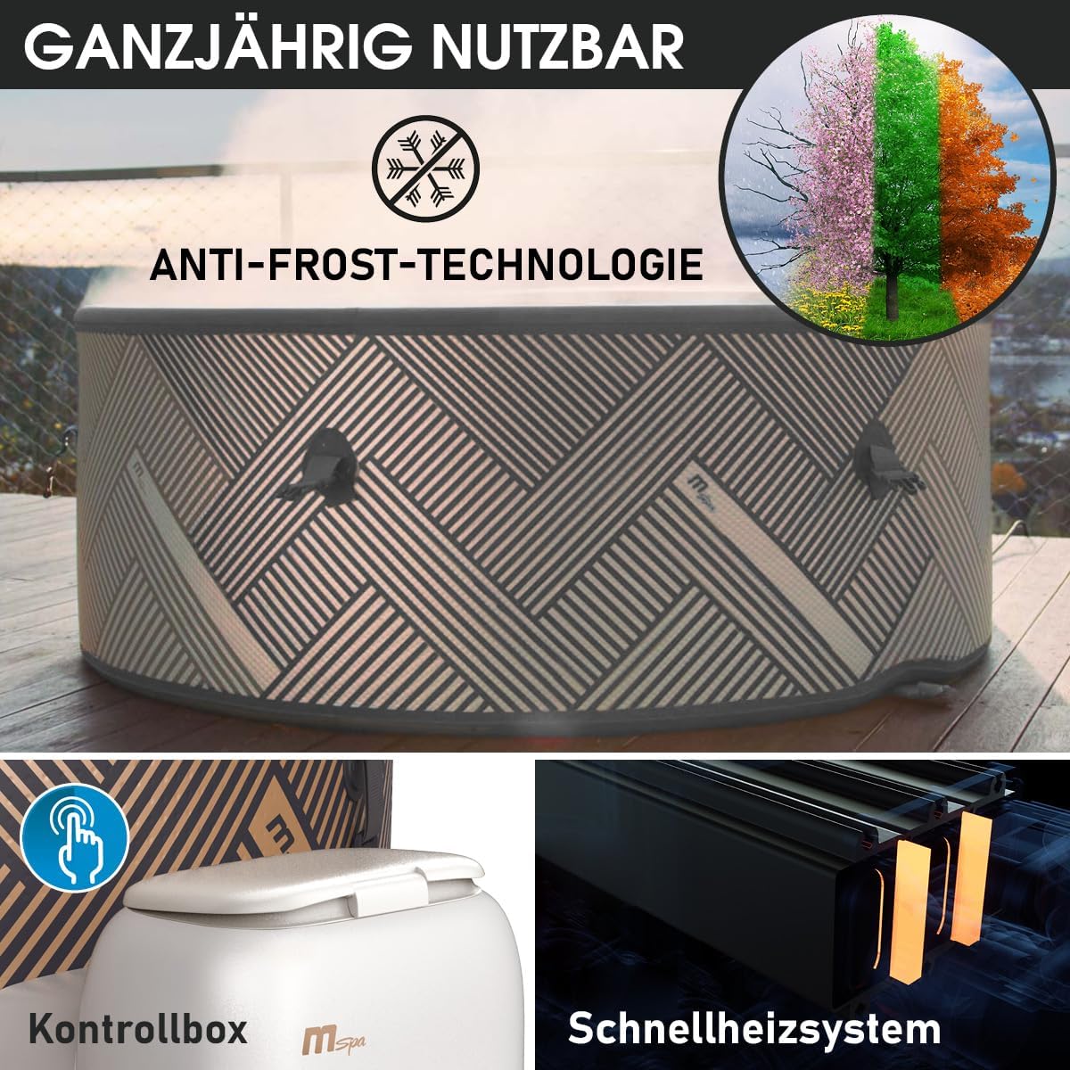 ⭐ Luxus Whirlpools – BRAST® Aufblasbarer MSpa Frame Mono Eco Whirlpool für 6 Personen, Ø 173 x 65 cm, 138 Massagedüsen in 3 Intensitäten, Indoor-, Outdoor-Pool, ganzjähriger Einsatz, winterfest, einfache Steuerung per App – Bild 6