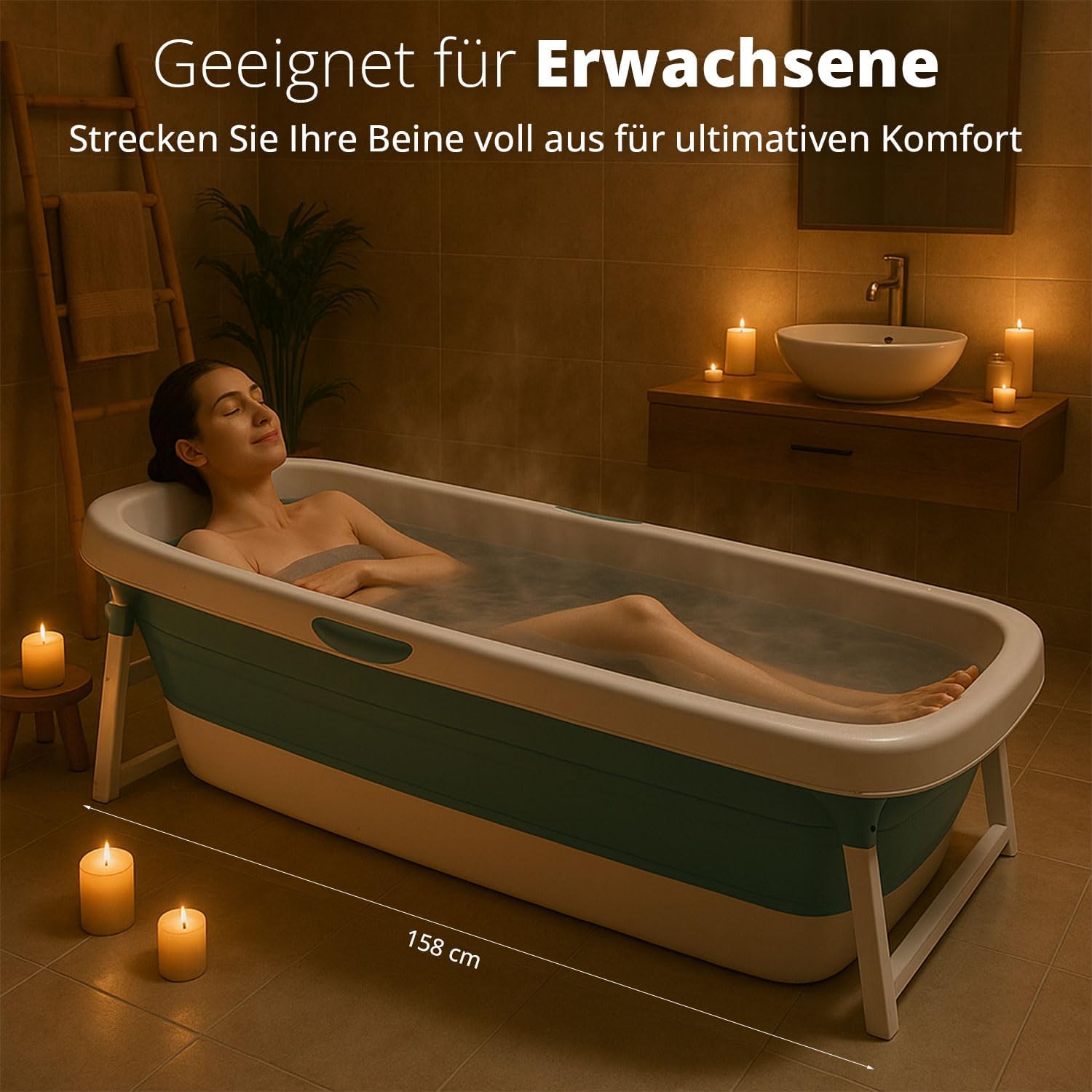 🧊 Whirlpools für Balkon & Terrasse – FlinQ faltbare Badewanne XXL für Erwachsene – 158 x 60 x 53 cm – faltbare mobile Badewanne – auch für Kinder geeignet – Blau – Bild 3