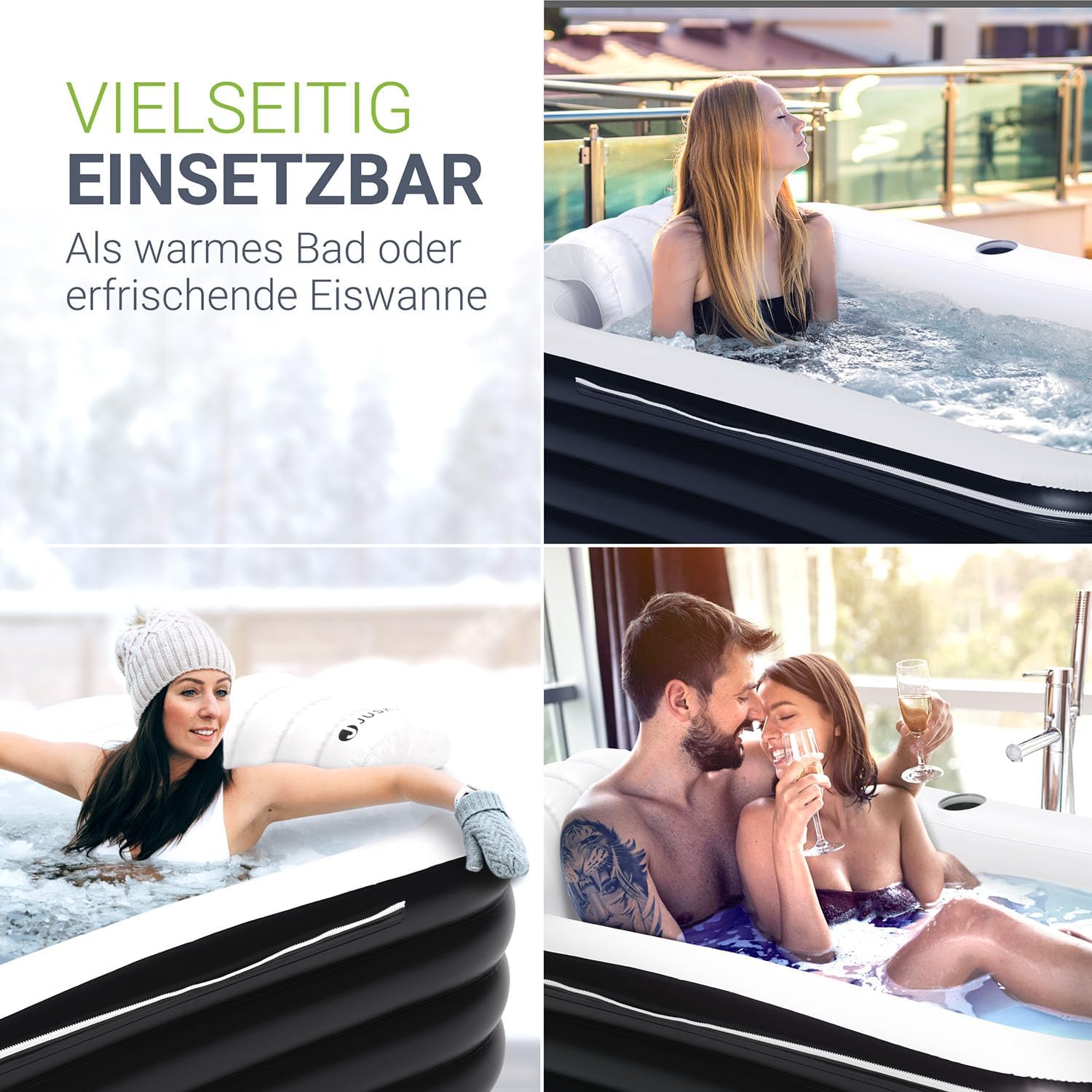 🧊 Whirlpools für Balkon & Terrasse – Juskys aufblasbare Badewanne M – Outdoor-Badewanne für Erwachsene, faltbar, mobiler Eisbehälter mit Rückenlehne für Balkon, Eisbad mit Abdeckung & Pumpe – Bild 6
