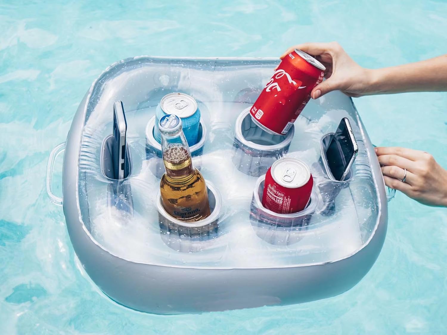 🎯 Whirlpool Gadgets – Inflatable Floating Drink Holder with 6 Holes Large Capacity and Transparent Material Float for Pool Party Beach White Hot Tub – Bild 4