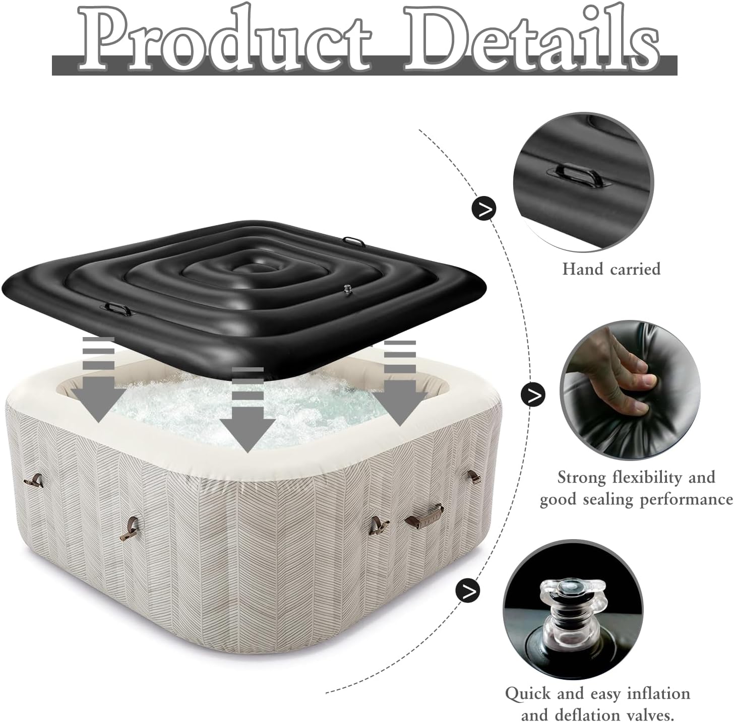 👨👩👧👦 Whirlpools für Familien & Gruppen – Mspa 130 cm aufblasbare Abdeckung, Whirlpool-Thermoabdeckung, quadratische Thermoabdeckung für Whirlpools im Freien, Winter, Festival, 4 Personen – Bild 3