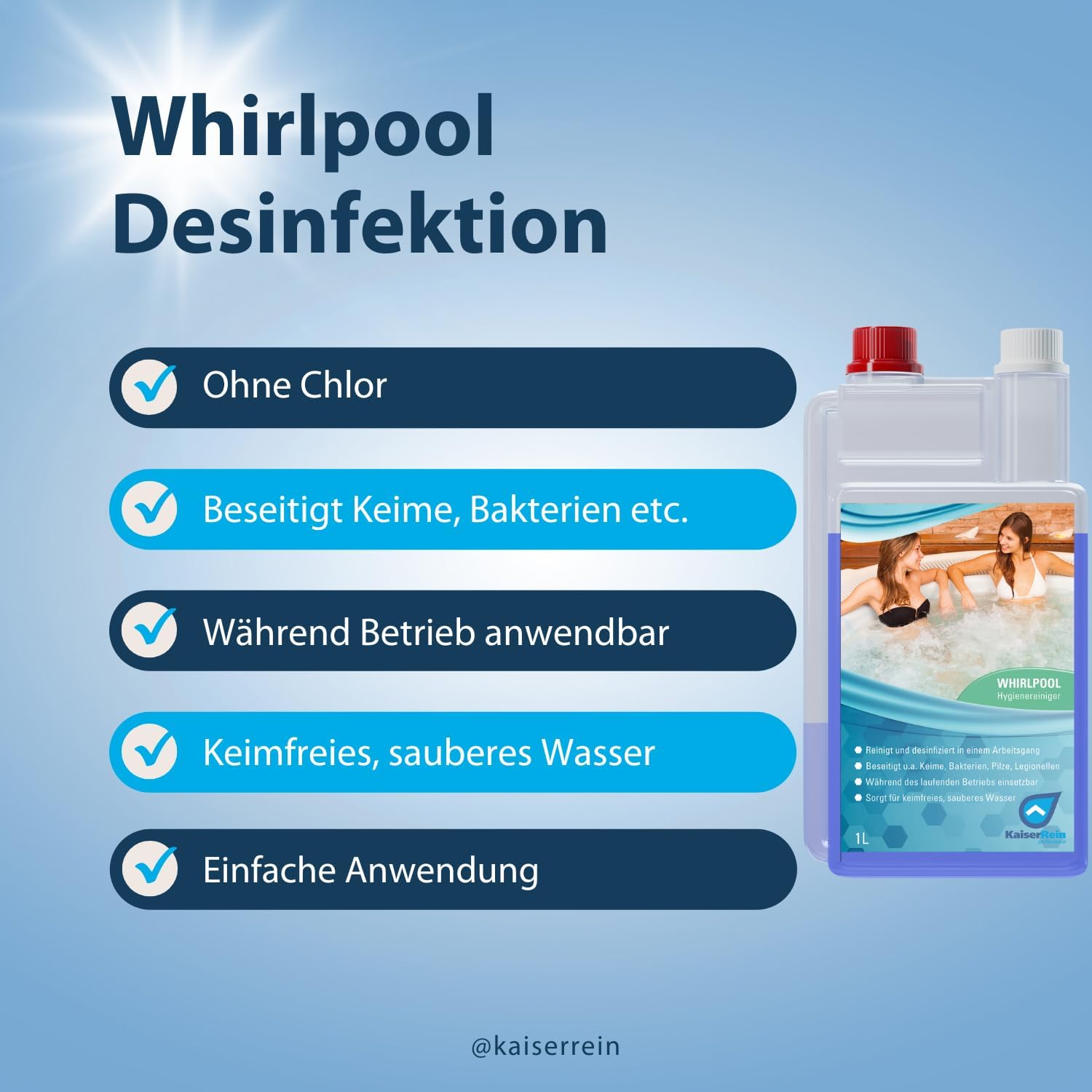 🧼 Zubehör & Pflege – KaiserRein Whirlpool Disinfectant 1 L without Chlorine - Reliable Water Care and Cleaning for Ice Baths, Hot Tubs, Pools, Whirlpool Cleaner Disinfectant, Whirlpool Cleaner, Pool Cleaner – Bild 2