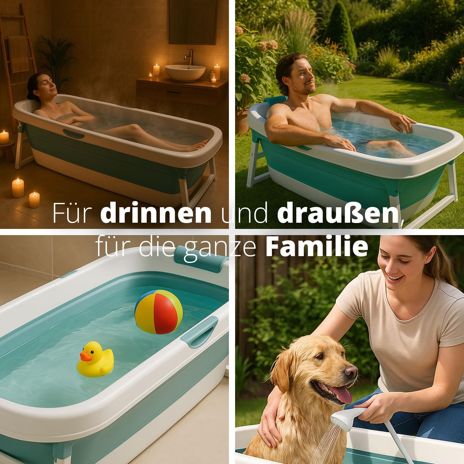 🧊 Whirlpools für Balkon & Terrasse – FlinQ faltbare Badewanne XXL für Erwachsene – 158 x 60 x 53 cm – faltbare mobile Badewanne – auch für Kinder geeignet – Blau – Bild 7