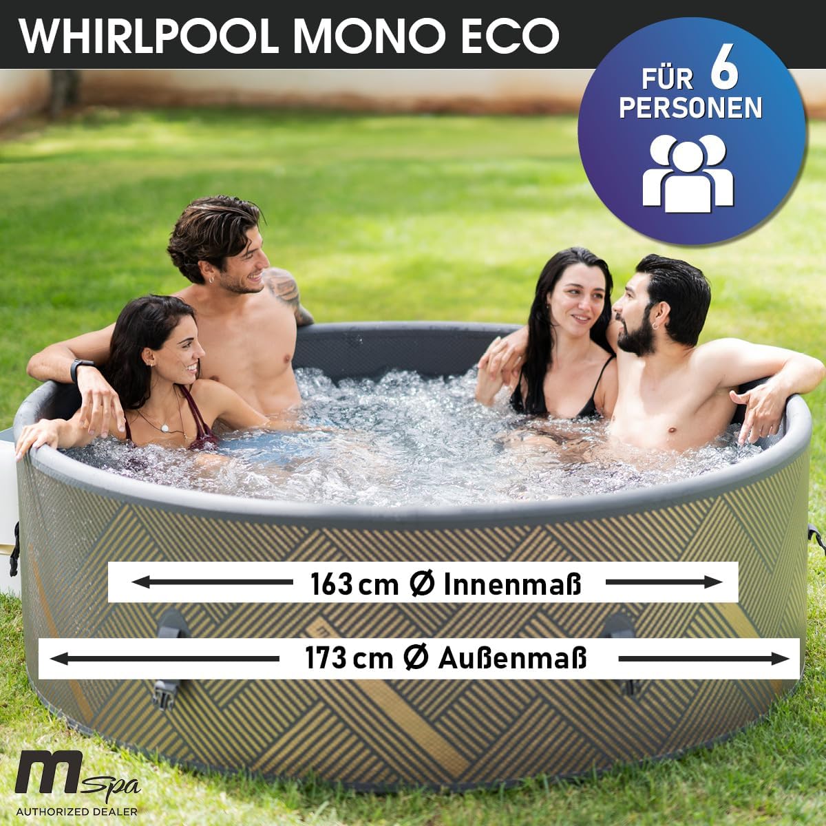 ⭐ Luxus Whirlpools – BRAST® Aufblasbarer MSpa Frame Mono Eco Whirlpool für 6 Personen, Ø 173 x 65 cm, 138 Massagedüsen in 3 Intensitäten, Indoor-, Outdoor-Pool, ganzjähriger Einsatz, winterfest, einfache Steuerung per App – Bild 2