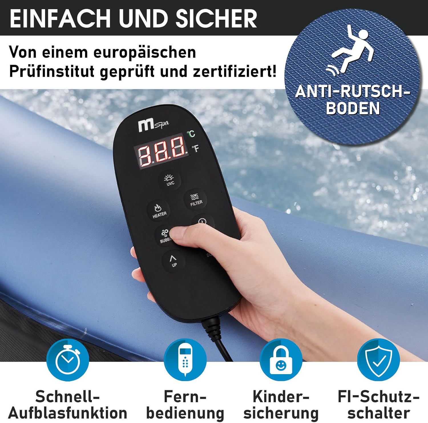 👨👩👧👦 Whirlpools für Familien & Gruppen – BRAST® MSpa Bergen aufblasbarer Whirlpool für 4-8 Personen, viele Größen, Durchmesser 180-224 cm, Indoor-Außenpool, ganzjährige Nutzung, bis zu 144 Massagedüsen, energiesparend inklusive Energiespar-Timer, – Bild 6