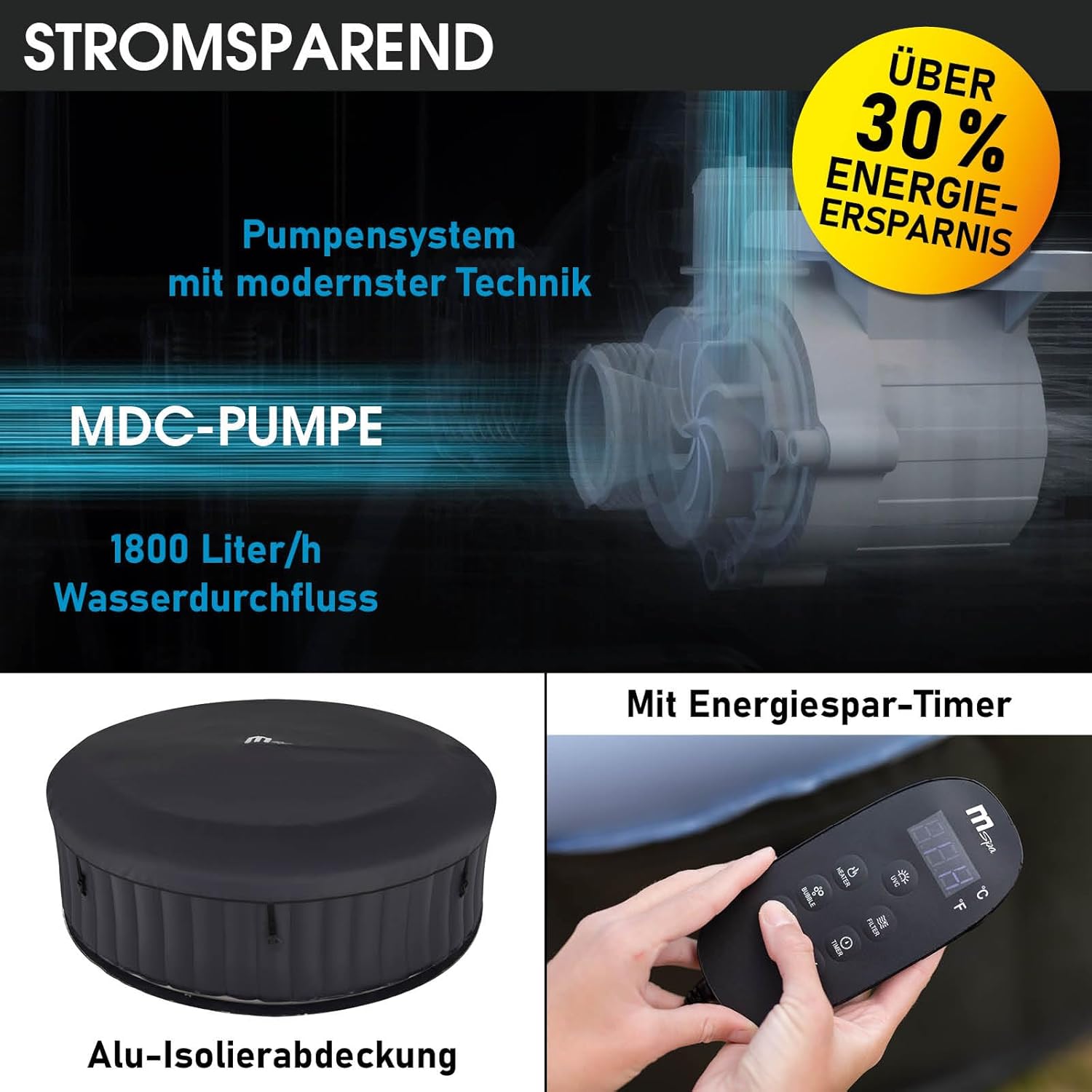 👨👩👧👦 Whirlpools für Familien & Gruppen – BRAST® MSpa Bergen aufblasbarer Whirlpool für 4-8 Personen, viele Größen, Durchmesser 180-224 cm, Indoor-Außenpool, ganzjährige Nutzung, bis zu 144 Massagedüsen, energiesparend inklusive Energiespar-Timer, – Bild 7