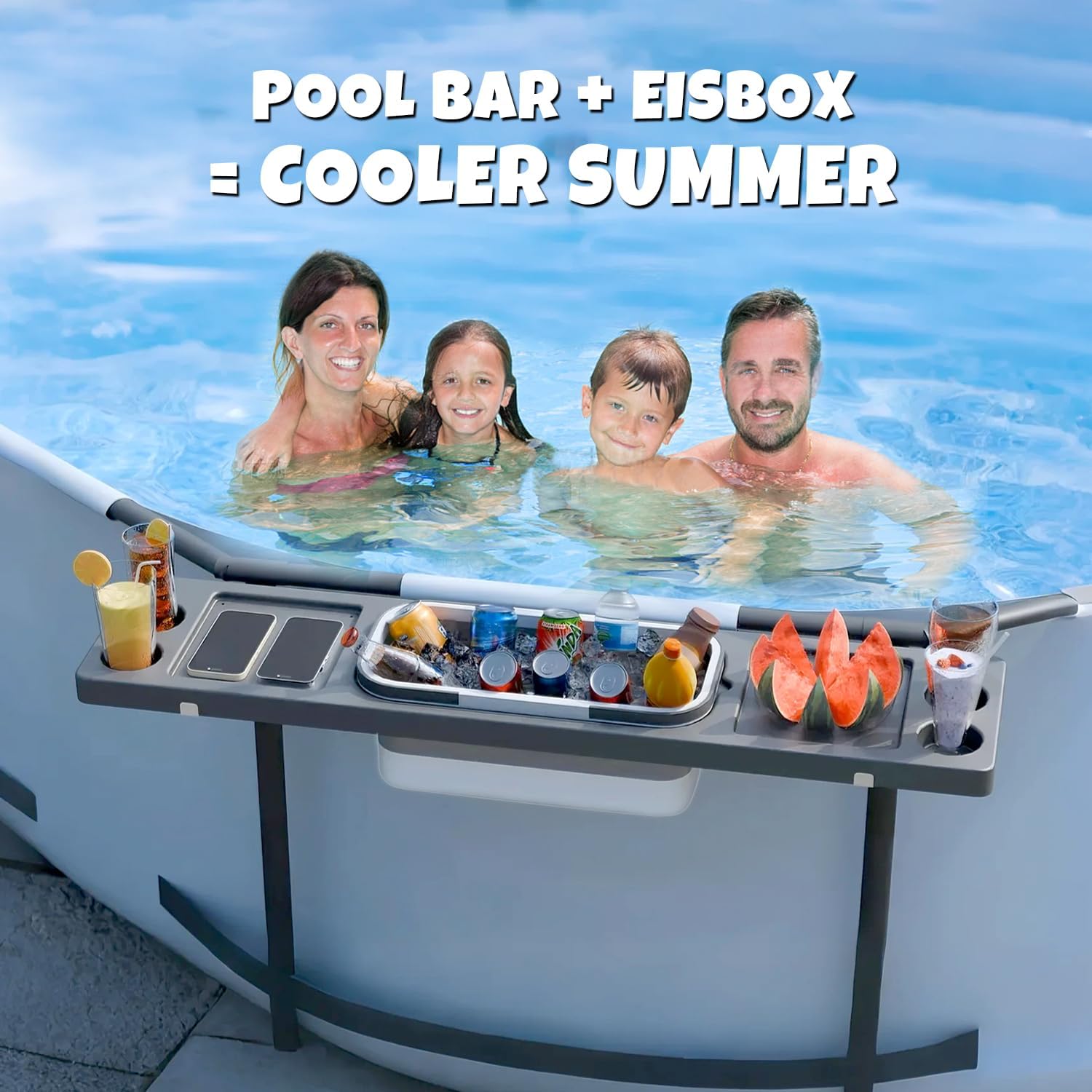 🧊 Whirlpools für Balkon & Terrasse – 3-in-1-Poolbar, Billardtisch mit Eiskübel, Getränkehalter, Ablageschale für oberirdische Pools, wetterfeste Swim-Up-Bar, stabile Tischplatte, Poolzubehör, Grau – Bild 3