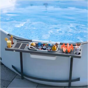 🧊 Whirlpools für Balkon & Terrasse – 3-in-1-Poolbar, Billardtisch mit Eiskübel, Getränkehalter, Ablageschale für oberirdische Pools, wetterfeste Swim-Up-Bar, stabile Tischplatte, Poolzubehör, Grau