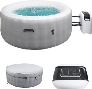 👨👩👧👦 Whirlpools für Familien & Gruppen – Mendler Whirlpool HWC-N97 4 Personen Indoor/Outdoor beheizbare aufblasbare Pumpe, PVC laminiert, rund, Durchmesser 180 cm, grau/weiß