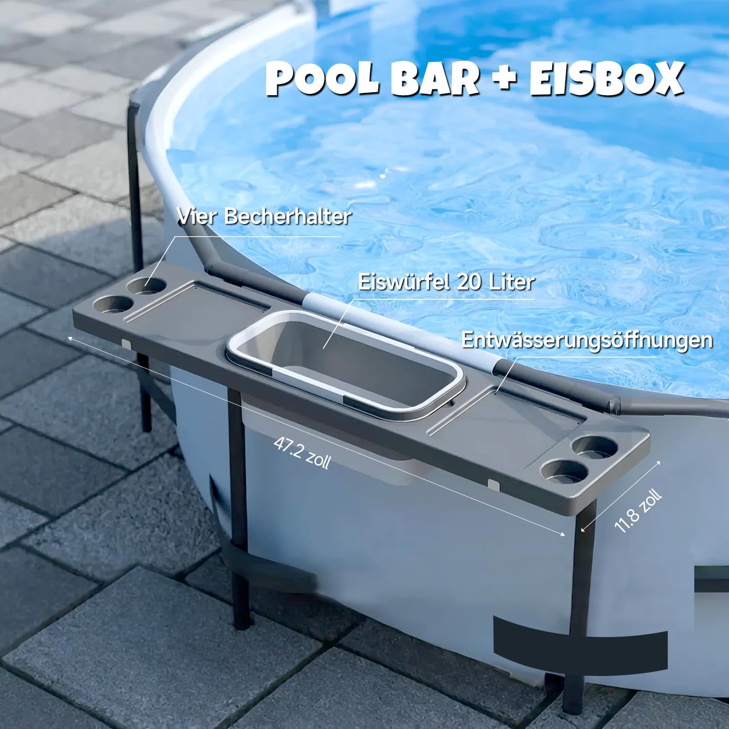 🧊 Whirlpools für Balkon & Terrasse – 3-in-1-Poolbar, Billardtisch mit Eiskübel, Getränkehalter, Ablageschale für oberirdische Pools, wetterfeste Swim-Up-Bar, stabile Tischplatte, Poolzubehör, Grau – Bild 2