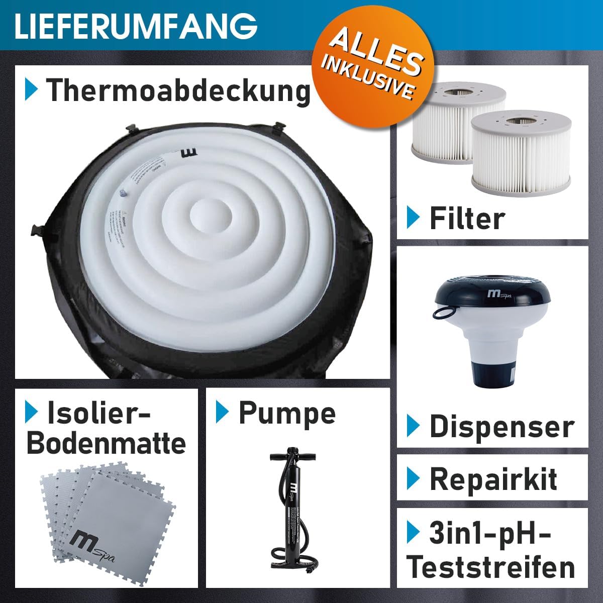 ⭐ Luxus Whirlpools – BRAST® Aufblasbarer MSpa Frame Mono Eco Whirlpool für 6 Personen, Ø 173 x 65 cm, 138 Massagedüsen in 3 Intensitäten, Indoor-, Outdoor-Pool, ganzjähriger Einsatz, winterfest, einfache Steuerung per App – Bild 7