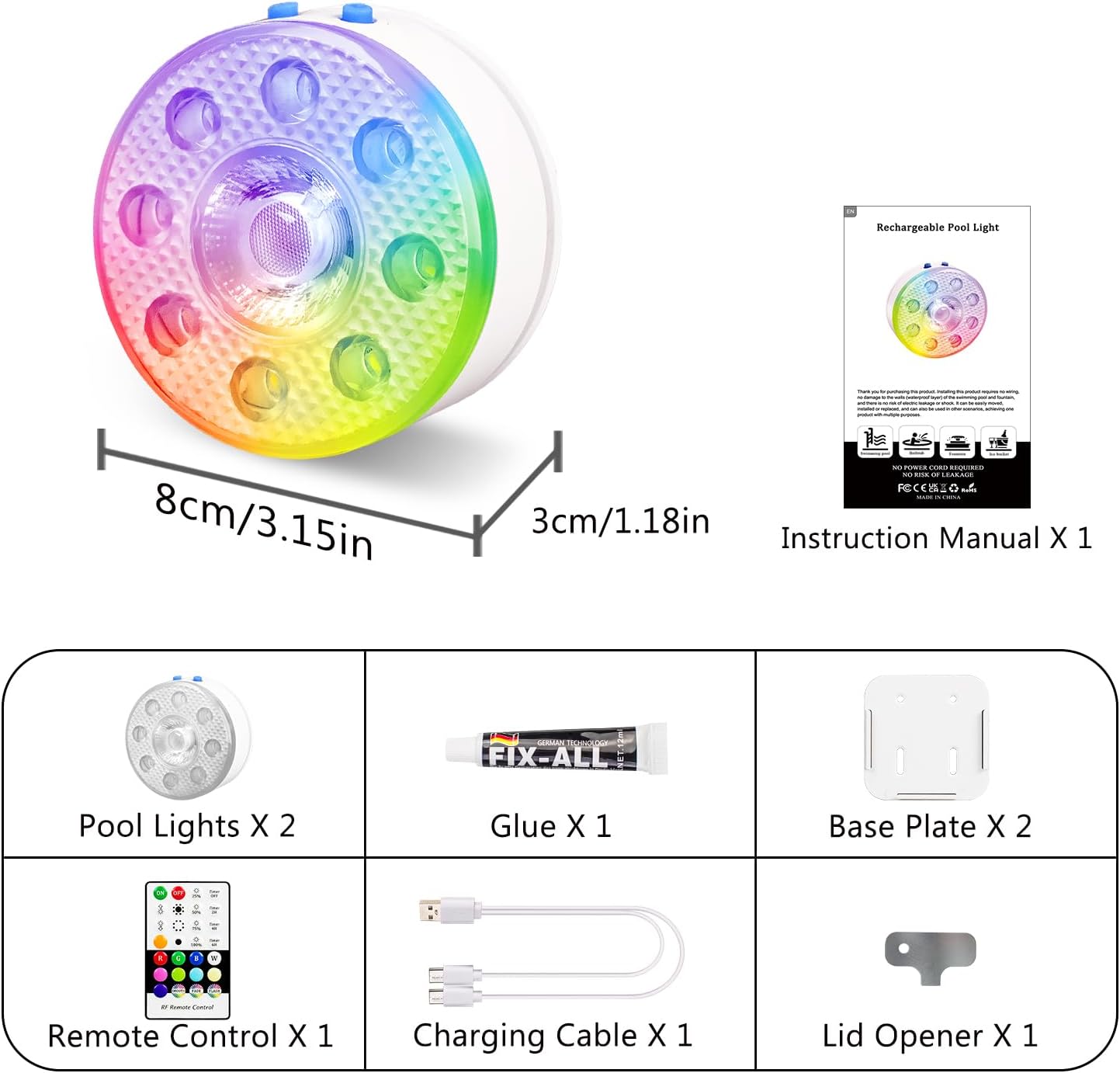 🎯 Whirlpool Gadgets – Underwater Pool Lighting, Rechargeable Underwater Light LED with Remote Control, Waterproof Pool Lights, Pond Lighting for Pool, Bathtub, Aquarium, Fountain, Party Decoration, Pack of 2 – Bild 7