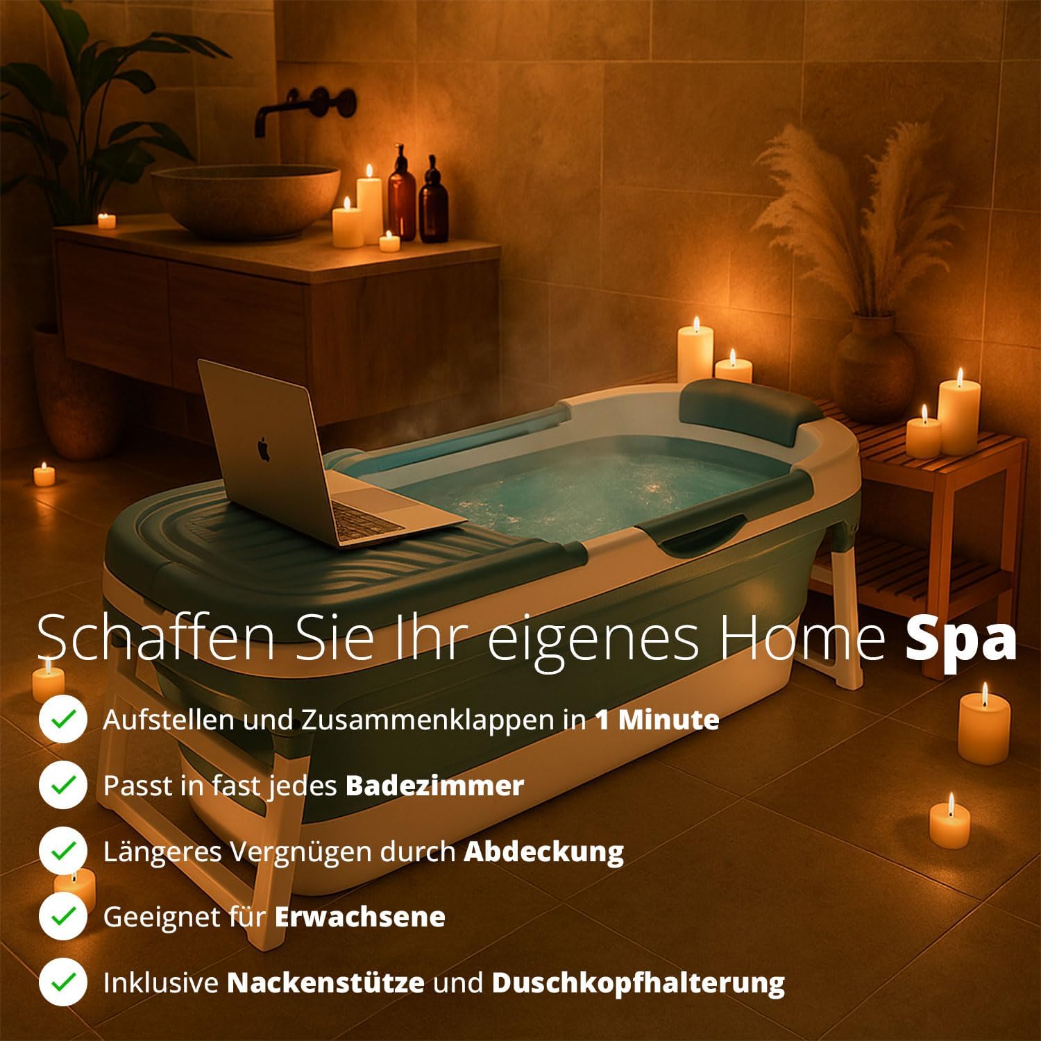 🧊 Whirlpools für Balkon & Terrasse – FlinQ faltbare Badewanne XXL für Erwachsene – 158 x 60 x 53 cm – faltbare mobile Badewanne – auch für Kinder geeignet – Blau – Bild 2