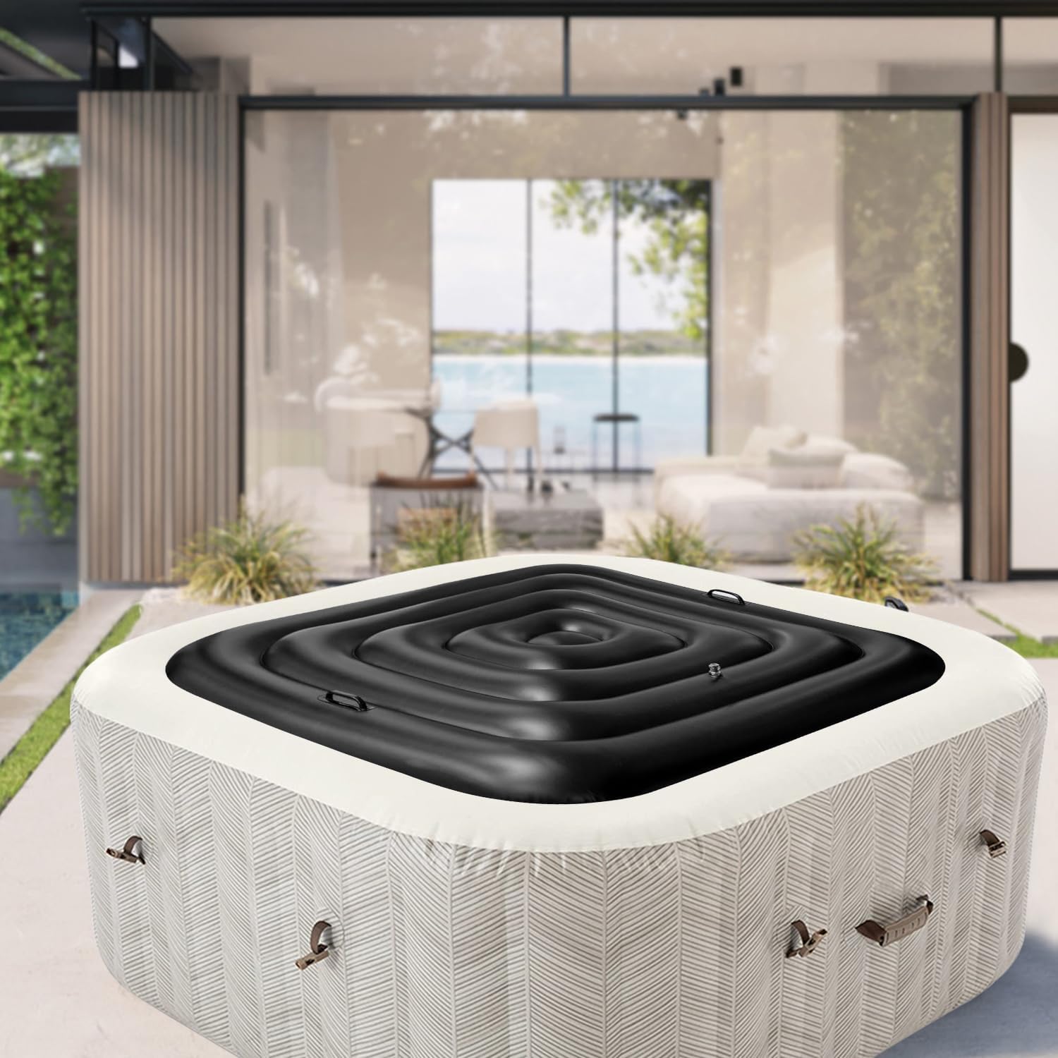 👨👩👧👦 Whirlpools für Familien & Gruppen – Mspa 130 cm aufblasbare Abdeckung, Whirlpool-Thermoabdeckung, quadratische Thermoabdeckung für Whirlpools im Freien, Winter, Festival, 4 Personen – Bild 6