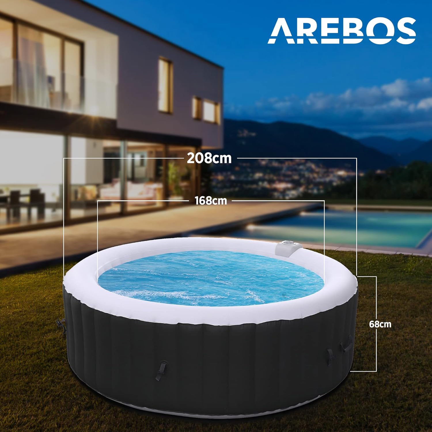 🧊 Whirlpools für Balkon & Terrasse – Arebos aufblasbarer 6-Personen-Whirlpool für drinnen und draußen, 1000 Düsen, rund, 1000 Liter, Spa-Pool für Massage, Heizung, Wellness – Bild 7