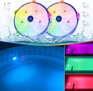 🎯 Whirlpool Gadgets – Underwater Pool Light Battery, Rechargeable Colour Changing Whirlpool Lights Underwater, Floating Lights, Floating Spa Lights with Suction Cups, Iron Plate, Bath Light