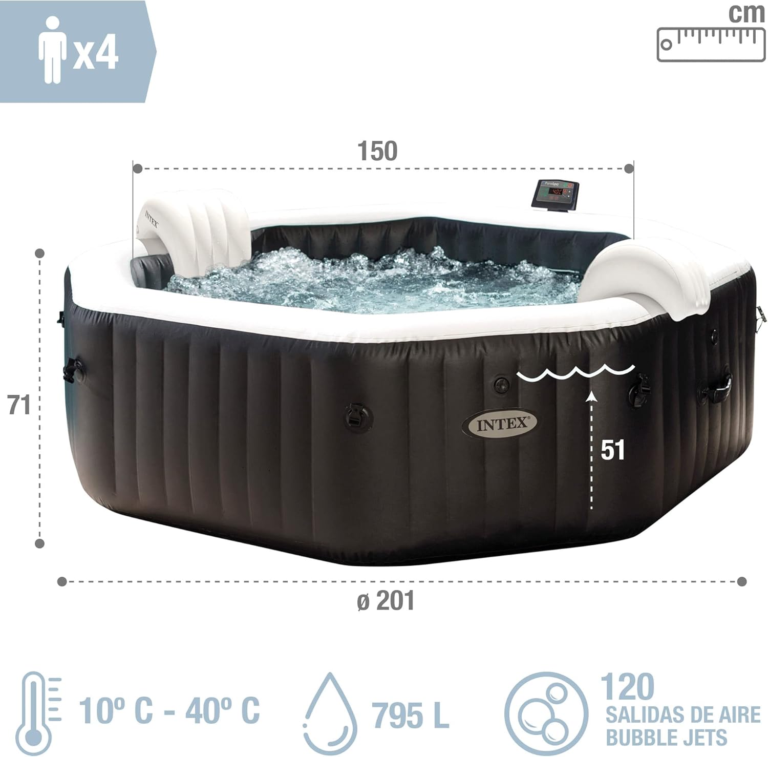 👨👩👧👦 Whirlpools für Familien & Gruppen – Intex 79IN X79IN X28IN Purespa Jet und Bubble Deluxe Set – Bild 3