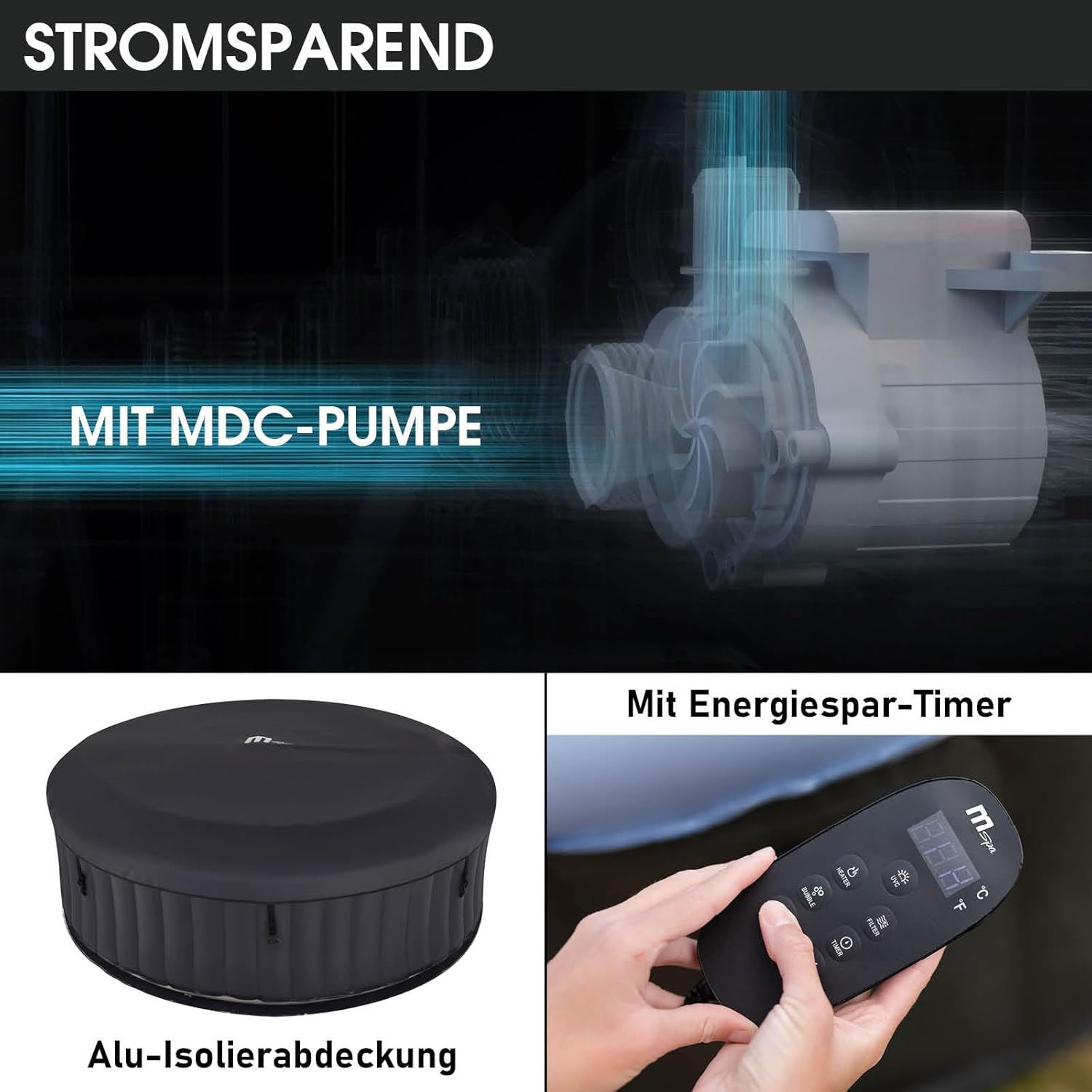 👨👩👧👦 Whirlpools für Familien & Gruppen – BRAST® MSpa Bergen aufblasbarer Whirlpool für 4-8 Personen, viele Größen, Durchmesser 180-224 cm, In- Outdoor Pool, ganzjähriger Einsatz, bis zu 144 Massagedüsen, energiesparend inklusive Energiespartimer, Bergen 4 – Bild 7