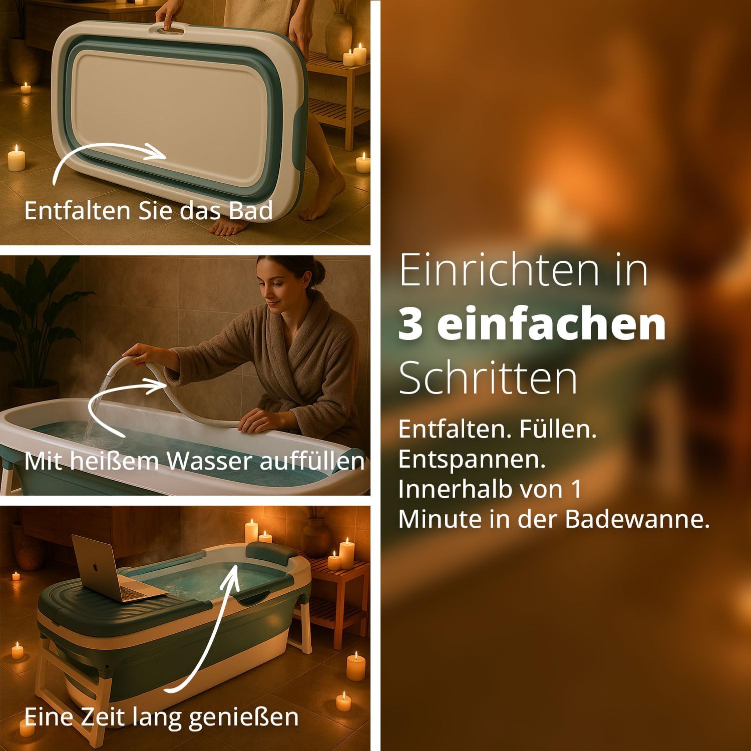 🧊 Whirlpools für Balkon & Terrasse – FlinQ faltbare Badewanne XXL für Erwachsene – 158 x 60 x 53 cm – faltbare mobile Badewanne – auch für Kinder geeignet – Blau – Bild 4