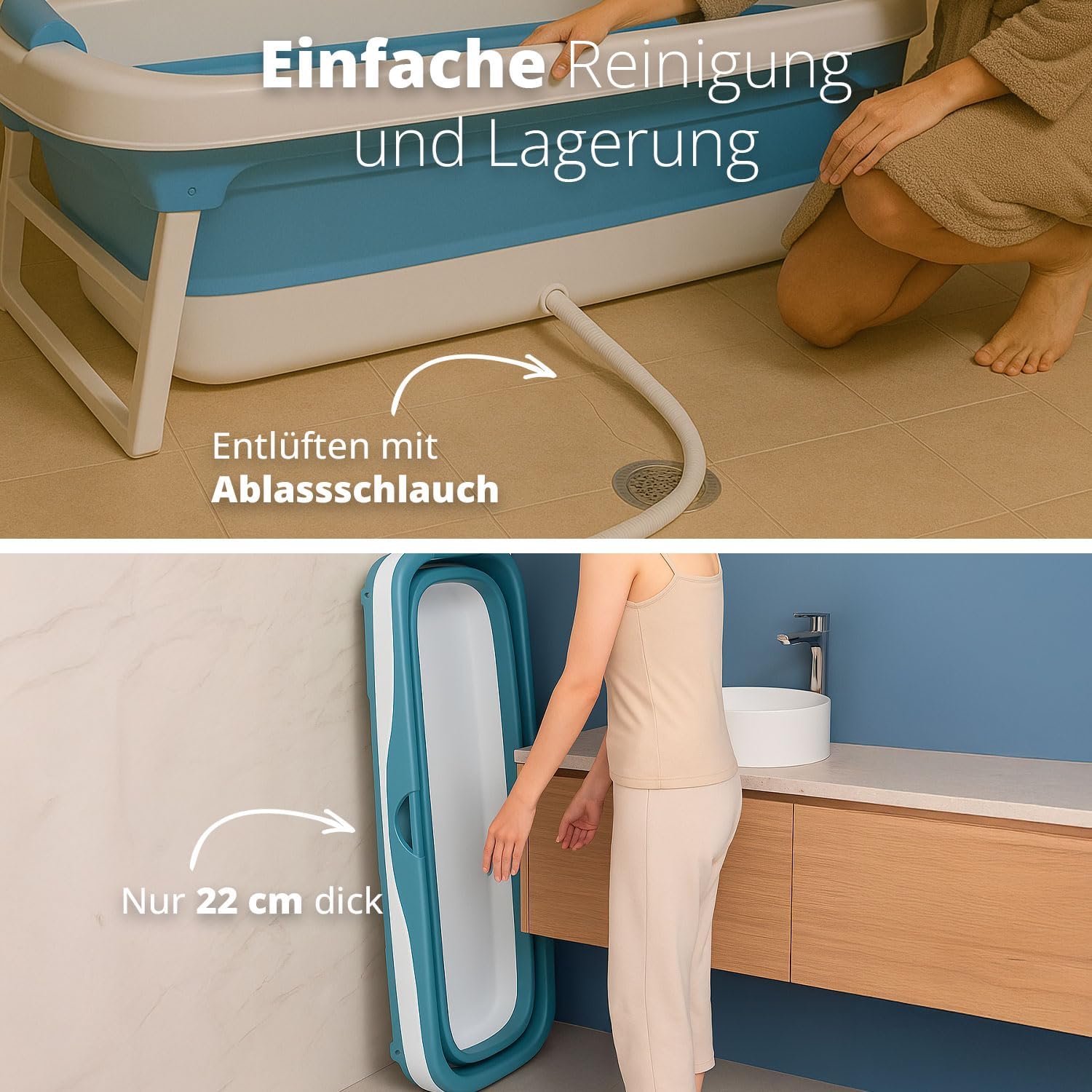 🧊 Whirlpools für Balkon & Terrasse – FlinQ faltbare Badewanne XXL für Erwachsene – 158 x 60 x 53 cm – faltbare mobile Badewanne – auch für Kinder geeignet – Blau – Bild 5