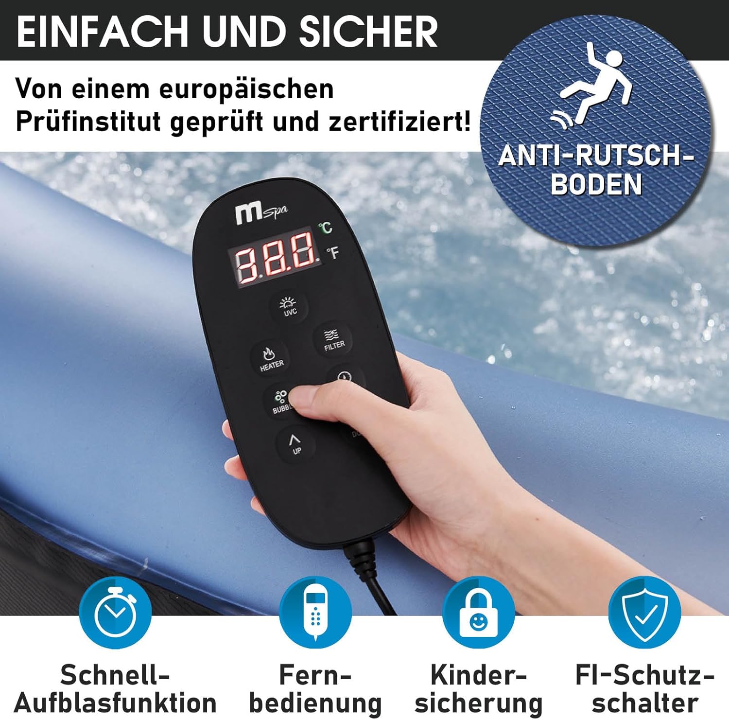👨👩👧👦 Whirlpools für Familien & Gruppen – BRAST® MSpa Bergen aufblasbarer Whirlpool für 4-8 Personen, viele Größen, Durchmesser 180-224 cm, In- Outdoor Pool, ganzjähriger Einsatz, bis zu 144 Massagedüsen, energiesparend inklusive Energiespartimer, Bergen 4 – Bild 6