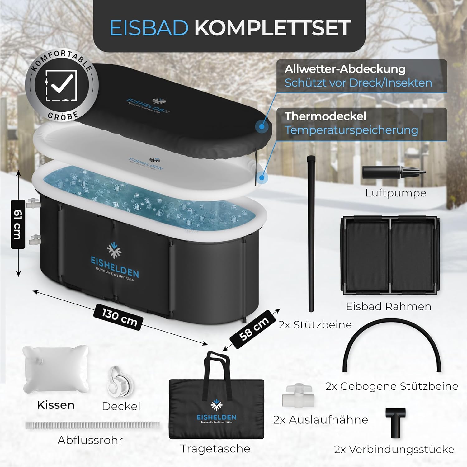 🧊 Whirlpools für Balkon & Terrasse – Premium Ovales Eisbad (130 cm) XL Komplettset – Kältetherapie für Sportler & Einsteiger, erleben Sie die regenerierende Kälte zu Hause – Eisbadefass mit 5-lagiger Isolierung und Metallrahmen – Bild 5