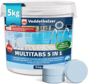 🧼 Zubehör & Pflege – Veddelholzer 5 kg Multitabs 5 in 1 Chlorine Tablets for Pool as 200 g Tablets for Large Pools from 25 m³ Pool Accessories for Pools Slow Dissolving, Long-Term Chlorine Tablets