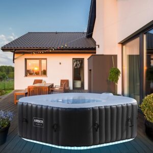 👨👩👧👦 Whirlpools für Familien & Gruppen – Arebos Whirlpool | 154 x 154 cm | with LED Lighting | Inflatable | Square | Indoor & Outdoor | 4 People | 100 Massage Jets | with Heating | 600 L | Includes Cover | Bubble Spa & Wellness Massage