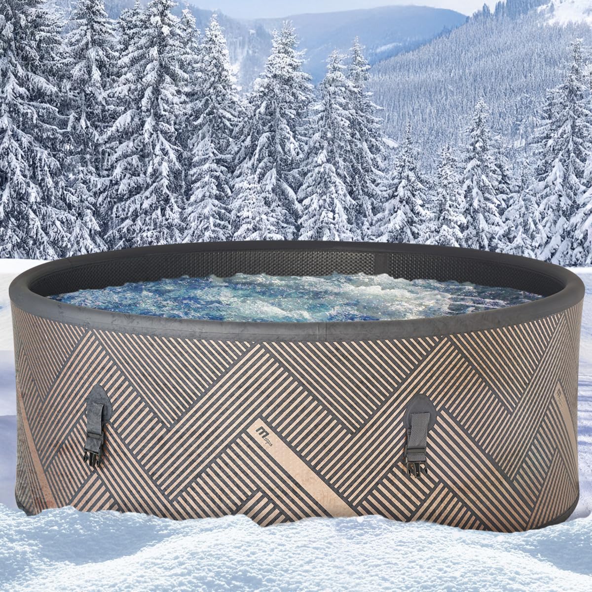 ⭐ Luxus Whirlpools – BRAST® Aufblasbarer MSpa Frame Mono Eco Whirlpool für 6 Personen, Ø 173 x 65 cm, 138 Massagedüsen in 3 Intensitäten, Indoor-, Outdoor-Pool, ganzjähriger Einsatz, winterfest, einfache Steuerung per App