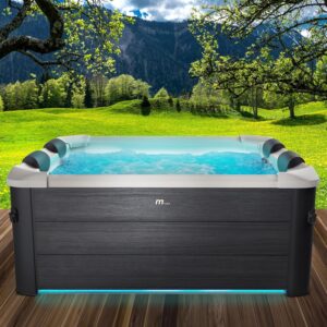 ⭐ Luxus Whirlpools – BRAST Whirlpool MSpa Oslo Plus XXL mit fester Außenwand, LED-Beleuchtung, 20 einstellbare Farben, für 6 Personen, 180 x 180 x 65 cm, 140 Massagedüsen, winterfester Innen- und Außenpool