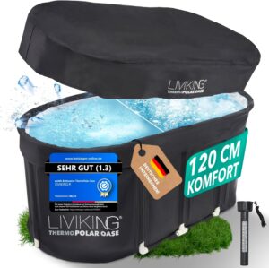 🧊 Whirlpools für Balkon & Terrasse – Eisbad + faltbare Badewanne für Erwachsene [120 cm - 2-in-1 Comfort Complete Set] Eisbadefass, mobile Badewanne im Freien & Eisbehälter – Jetzt eintauchen (ThermoPolar Oasis, Schwarz)
