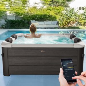 ⭐ Luxus Whirlpools  – Miweba Whirlpool MSpa Tribeca mit fester Außenwand, Pool mit App-Steuerung, Spa für 6 Personen, 160 x 160 x 65 cm, 120 Massagedüsen, ganzjährig nutzbar, winterfest, Innen- und Außenpool, oberirdisch
