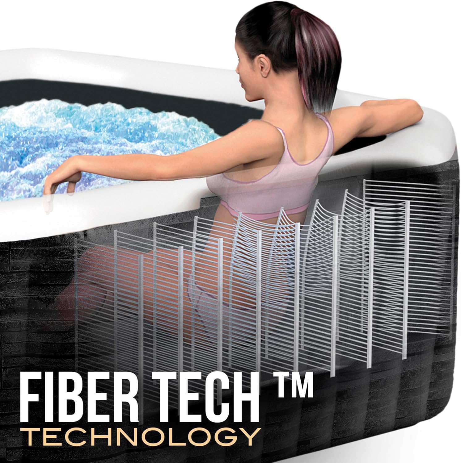 👨👩👧👦 Whirlpools für Familien & Gruppen – INTEX PureSpa Greywood Deluxe Innen- und Außenwhirlpool, aufblasbar, für 4 Personen, 795 l (145 x 71 cm), inklusive Wasserenthärtungs- und Salzwassersystem, 140 Massagedüsen, Heizsystem, App-Steuerung – Bild 8